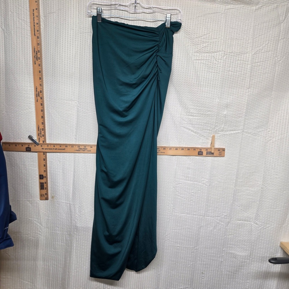 Parthea Teal Green Two Piece Set Cowl Neck Crop Top and Ruched Maxi Skirt Size M